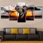 5-osaline k&otilde;ndiv elevant p&auml;ikeseloojang Aafrika rohumaa maastik L&otilde;uend Maalimine Plakatid ja v&auml;ljatr&uuml;kid Seinakunstipilt Kodukaunistus Ilma raamita 20x35cm*2 20x45cm*2 20x55cm*1