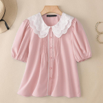 ZANZEA Naiste Casual Splice Doll Collar suvine l&uuml;hikeste varrukatega pluus S