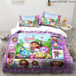 Gabby nukumaja voodipesukomplekt Kawaii voodipesukomplekt &Uuml;heinimese Kaheinimese suurus Kodu dekoratsioon T&uuml;drukutele Lastele Joonisfilm Armas Kass Tekikotikomplekt AU Single140x210cm