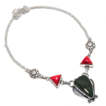 Natural Indian Moss Agate, Coral 925 Sterling Silver Jewelry Necklace 18 i5a00