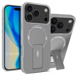 Coque de Protection - BOOLING - pour iPhone 17 Pro Max - Fibre Carbone avec Cercle Magn&eacute;tique Support Gris hall