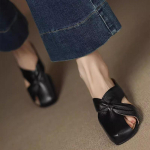Naiste lambanahast &uuml;mmarguse ninaga slip-on sandaalid 4 cm paksuse madala kontsaga pehmed mugavad elegantsed daamide igap&auml;evased vaba aja kingad naisele m&uuml;&uuml;k 37 must