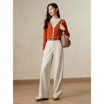 Jiu Zi Anna Kou Women's Soft Wool Blend Lace V-Neck Pullover Sweater M