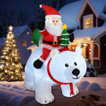 6ft Inflatable Santa Sitting on White Bear EU 220V Christmas Decoration