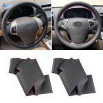 Pehme Perforeeritud Mikrofiiber Nahast Kate Hyundai Elantra 2008 2009 2010 jaoks K&auml;sitsi &Otilde;mblemine Auto Interj&ouml;&ouml;r Rooli Katte Trimm B Black-blue line