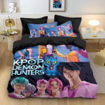 K-Pop Voodipesu Komplekt Demon Hunters Teemaline roosa v&otilde;i must teine k&uuml;lg Prindiga Pol&uuml;ester &Uuml;li&otilde;pilaste Korteri Tekikate Poistele T&uuml;drukutele Kingitus 260x220cm