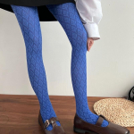 Retro Mugavad Sametised Naiste Sukap&uuml;ksid Talv S&uuml;gis Žakaar Geomeetrilised Pantyhose Salendavad K&otilde;rge Elastsusega Preppy Stiilis Leggingsid One Size blue