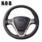 Artificial leather DIY Hand-stitched Car Steering Wheel Cover for Ford Fiesta 2008-2013 Ecosport 2013-2016 Car accessories Black Thread