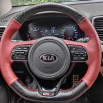 For Kia Sportage KX5 2016- K5 Optima 2016-2018 Hand-stitched non-slip leather Carbon Fiber car steering wheel cover 4