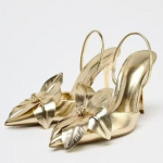 Luksuslikud kuldsete lilledega kaunistatud disainersandaalid naistele Elegantne terava ninaga slingback stiletto sandaalid Moodsad peokleitkingad 35 kuld