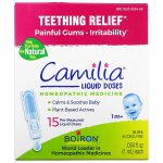 Boiron, Camilia, hammaste tuleku valu leevendamiseks, imikutele alates 1. elukuust, 15 m&otilde;&otilde;detud vedelat annust, 1 ml (0,034 fl oz) iga.