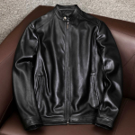 Uus meeste ehtsast nahast jakk Slim Fit L&uuml;hike mantel Kollane vasikanahast Seisukrae Vabaaja &uuml;ler&otilde;ivas 2XL must