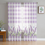 Lilla Lilla Wisteria Viinapuu Lilleline Puhtvalge Pehme T&uuml;ll L&auml;bipaistvad Kardinad T&auml;iuslik Elutoa Kaunistuseks Akna Paneeli Kardin Ideaalne W135 x H115cm x1&Grommet Top