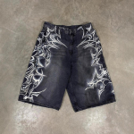 Retro gooti Halloweeni geomeetriline graffiti print denim l&uuml;hikesed p&uuml;ksid mehed naised Y2k madala v&ouml;&ouml;kohaga laiad p&otilde;lvp&uuml;ksid Jorts l&uuml;hikesed S hall