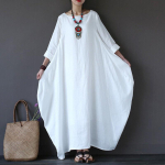 Naiste lina-puuvillane kaftan batwing l&otilde;ikega lahtine avar pikk maksis&auml;rk kleit hommikumantel top mood 3/4 varrukas suurem suurus &uuml;mmarguse kaelusega kleit 5XL roheline