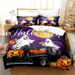 &Otilde;nnelik Halloween Voodipesukomplekt 3D Digitaaltr&uuml;kiga 2-3 Osaline Komplekt (Ilma s&uuml;damikuta) Sobib magamistuppa tekikottide komplektiks Halloweeni kaunistus US Twin(172x218cm)