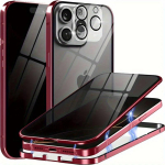 Metallist Magnetiline Privaatsusega Telefonikate iPhone'ile 17 16 15 14 13 12 11 Pro Max Plus XS 8 7 Vaatamisvastane Karastatud Klaasist Objektiivi Kaitse iPhone 12 punane