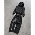 Y2K Harajuku Punk Gooti L&otilde;tv Kapuutsiga Puseroog Ameerika Tikitud Plaaster Vabaaja Topeltkapuutsiga High Street Retro Spordi Sui L must