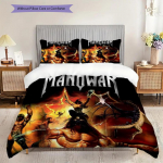 Metal Majesty Manowars Reign Kolmeosaline komplekt (1 * tekikott + 2 * padjap&uuml;&uuml;ri, ilma s&uuml;damikuta) 2D tasane pehme ja mugav j&otilde;ulu-s&uuml;nnip&auml;evakingitus 135x200cm