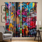 2 tk Digitaaltr&uuml;kiga Kardinat, V&auml;rvikas Hip Hop Graffitifotod, Linnalik Stiil 132x160cmx2&Rod pocket &2 panels