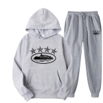 Corteiz Trendikas L&otilde;tv Streetwear Huppari Komplekt - Unisex Vabaaja Ameerika Hip Hop Stiil S&uuml;giseks Small helehall v&auml;rv