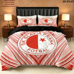SK Slavia Praha Mustriga Voodipesu Tekikott Komplekt Kodu Kaunistus Kingitus (1 * tekikott + 2 * padjap&uuml;&uuml;ri ilma s&uuml;damikuta) 135x200cm