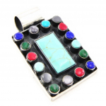 Les Tr&eacute;sors De Lily [D5864] - Pendentif Argent 'Mosaic' Turquoise t&uuml;rkiissinine