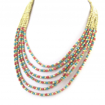 Les Tr&eacute;sors De Lily [M9338] - Collier Cr&eacute;ateur 'Kilimanjaro' dor&eacute; turquoise rouge h&otilde;be