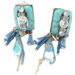 Les Tr&eacute;sors De Lily [P7343] - Clips Cr&eacute;ateur 'Navajos' turquoise argent&eacute; - 50x23 mm t&uuml;rkiissinine
