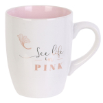 Les Tr&eacute;sors De Lily [R0314] - Mug c&eacute;ramique 'Ginkgo Biloba' rose p&acirc;le blanc - 10x8 cm (30 cl) Heleroosa