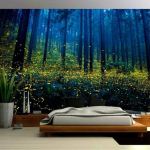 Sunshine Forest Tree Art Gobel&auml;&auml;n Seinarippumine P&auml;ikeseloojang Gobel&auml;&auml;n Road Loodusmaastik Kodukaunistus Ruumi sisustus 95X73CM must