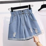 Suure auguga Denim Teksad Naiste Suvine Trendikas &otilde;huke vabaaja Daami K&otilde;rge v&ouml;&ouml;kohaga kortsutavad l&uuml;hikesed p&uuml;ksid p&uuml;ksid M sinine