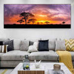 Maastik Roheline Kollane Mets Puu l&otilde;uend Maalimine P&auml;ikesevalgus Plakatid ja tr&uuml;kised Seinapildid Elutuba Kodukaunistus Ilma raamita 60*170cm