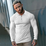 Muscleguysi meeste uus elastne &auml;riline vabaaja POLO-s&auml;rk S&uuml;gis- ja talvemoe triibuline pikkade varrukatega M must