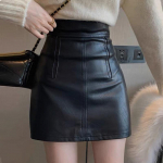 MOUKYUN Seksikas klubit&uuml;druk, mustad nahast seelikud naistele, suvine miniseelik Korea moodne k&otilde;rge v&ouml;&ouml;kohaga puusa A-kujulised l&uuml;hikesed seelikud 34 must