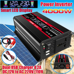 4000 W autokaubiku toiteinvertermuundur, 12 V alalisvoolu kuni 240 V vahelduvvoolu, siinuslaine, 2 USB laadijat 12V to 220V must