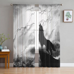 Black Wolf Night Lightning Metsloomade l&auml;bipaistvad kardinad elutoa jaoks magamistoa kaunistamiseks akna Voiles hommikune t&uuml;llkardin 1 PCS W100XH250cm