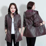 Naiste nahktagi, keskmise pikkusega mantel, vabaaja nahktagi XL vaarika