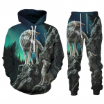 Wolf 3d Print Hoodie kost&uuml;&uuml;mid S&uuml;gistalv Meeste Naiste Loomade mustrite komplektid Vintage dressir&otilde;ivad Unisex kapuuts + p&uuml;ksid Kaheosaline komplekt S
