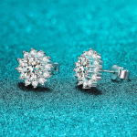 D v&auml;rvi 1 kat sertifitseeritud Moissanite Stud k&otilde;rvar&otilde;ngad naistele P&auml;ikeselilled Pulmaehted Briljantne Halo Simulated Diamond Stud 0.5CT 5MM