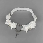 Gooti pitsist sukapael rihm s&uuml;da vibu rist ripats jalarihmad must valge elastne rihm Cosplay jalarakmed valge