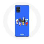 Coque pour Samsung Galaxy A51 BTS BT21 Tata Chimmy Cooky Rj Koya Shooky Et Mang Jouent De la musique Fond Bleu