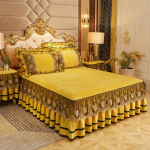 &Uuml;hev&auml;rviline Luksuslik paks sametist tepitud voodikate Queen King Size pitstikandid l&uuml;hike pl&uuml;&uuml;s voodi seelik ei kuulu komplekti Only 2pcs Pillowcase kollane
