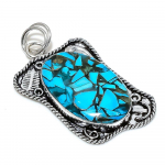 Natural Copper Blue Turquoise Gemstone 925 Sterling Silver Pendant 2.40 v3o15