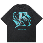 2024 Streetwear Letters Graafiline Unisex T-s&auml;rk Puuvillane Pestud Must Ts&auml;rk Unisex Tops T-s&auml;rk Suvine l&uuml;hikeste varrukatega T-s&auml;rk S must