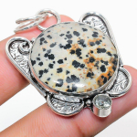 Natural Dalmation Jasper, White Topaz 925 Sterling Silver Pendant 2.05 v5n65