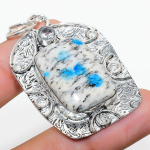Natural K2 Blue Azurite, White Topaz 925 Sterling Silver Pendant 2.17 f9d19