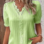 YYFS naistemood vabaaja suve kevade &uuml;hev&auml;rvilise tr&uuml;kiga l&uuml;hikeste varrukatega V-kaelusega pluusid ja s&auml;rgid XXXL heleroheline v&auml;rv