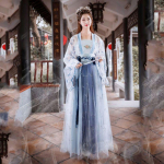 Hiina Wei ja Jini d&uuml;nastia stiilis Hanfu &uuml;likond, naiste pikad tantsuriided, haldjakost&uuml;&uuml;m L sinine