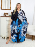 EDOLYNSA Suures suuruses Bohemian Printing Naiste Kaftani Koduriided V-kaelusega maja hommikumantel supelkost&uuml;&uuml;m Cover Up Beach Wear Outfit Wrap Q1289 One Size sinine
